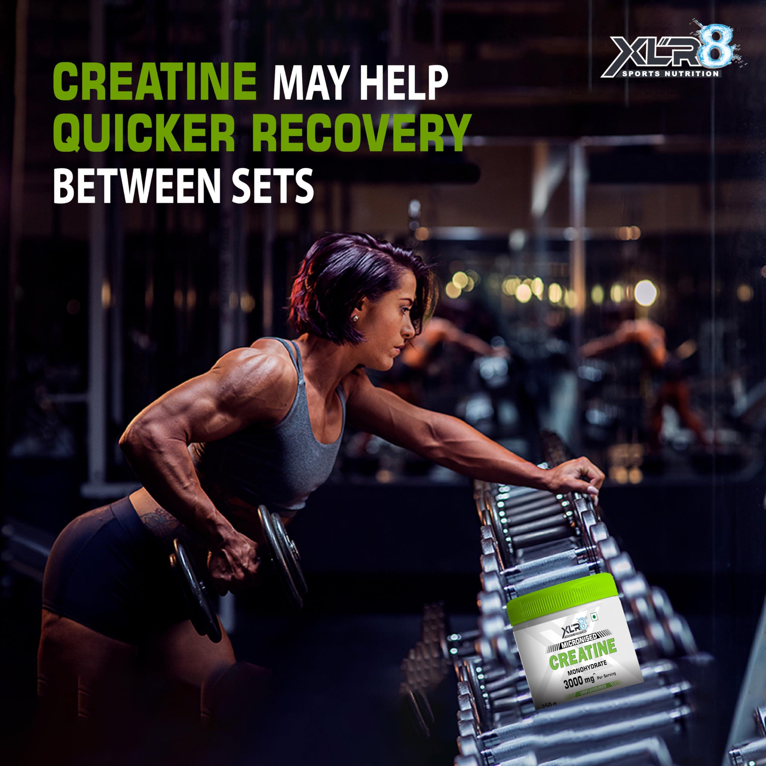 XLR8 XLR8 Creatine Monohydrate Powder Micronized | Unflavored, 250g (83 Servings) | Pre & Post Workout Supplement for Men & Women | Supports Muscle Growth & Energy