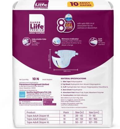 SUPER Liife Super Liife Taped Style Adult Diaper, Unisex |Extra Large- 20 Count (127-170 cm | Waist 50-67 Inches) | 8 Hours Gel Core Protection | Rash Free and Odourless | Wetness Indicator