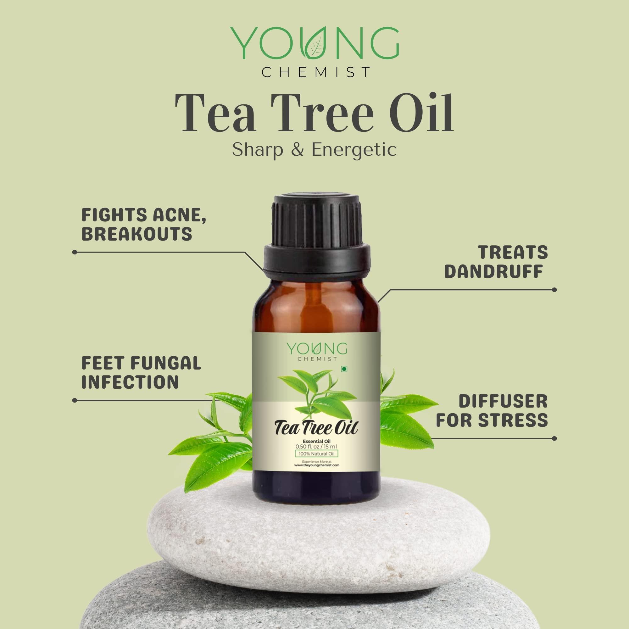 Young Chemist Young Chemist Lemongrass & Tea Tree Essential Oils | Pack Of 2 (15 ml each) | 100% Pure, Undiluted, Natural And Therapeutic Grade - Perfect for Aromatherapy, Skin Therapy - 2x15ml