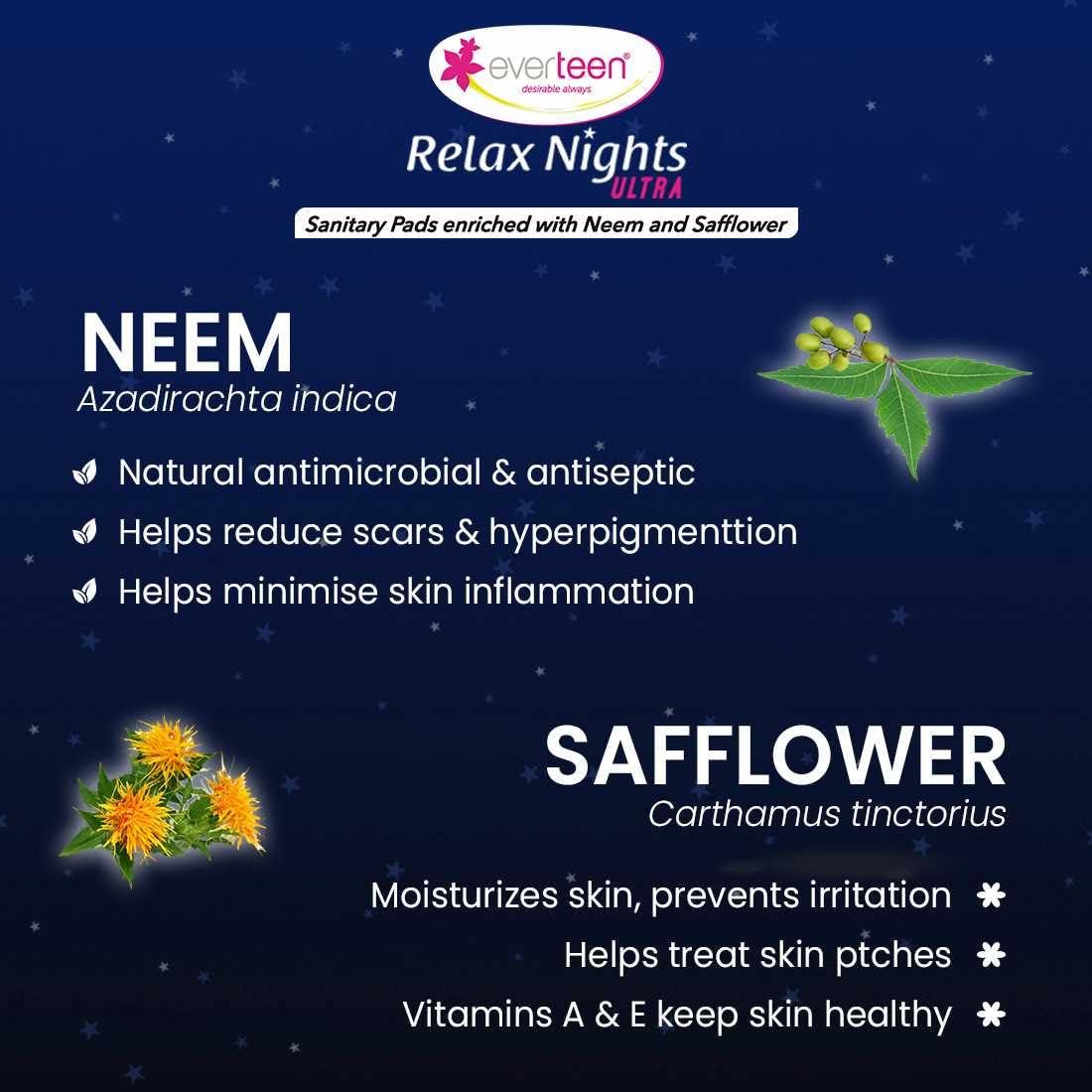 Everteen everteen XXL Relax Nights Ultra Thin Sanitary Pads with Neem and Safflower (4 Packs (7 Pads, 320mm Each))