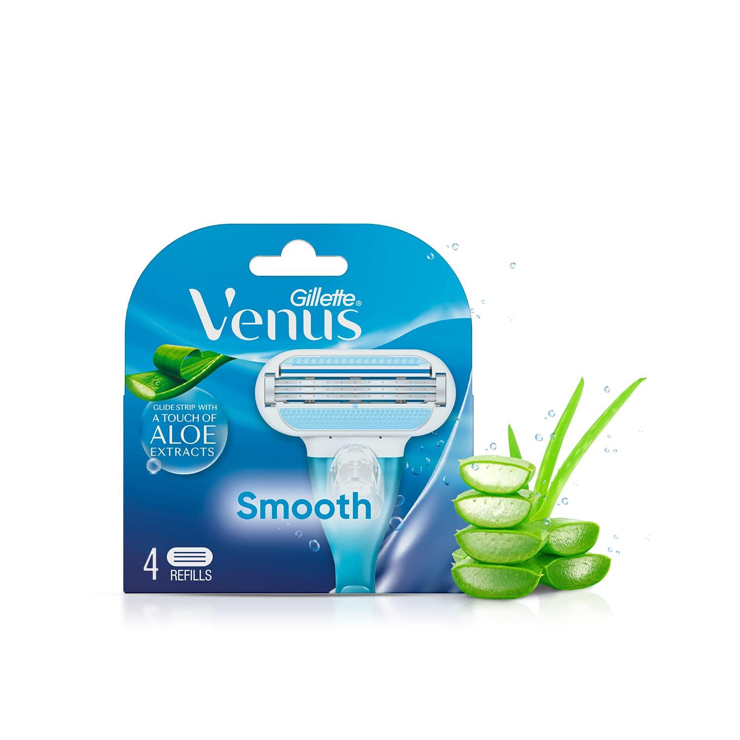 Gillette Venus Gillette Venus Hair Removal Razor Blades/Refills/Cartridges for Women - 4 Pieces (Aloe Vera Glidestrip) & Gillette Venus Simply Venus Pink Hair Removal for Women - 5 razors (B4G1)