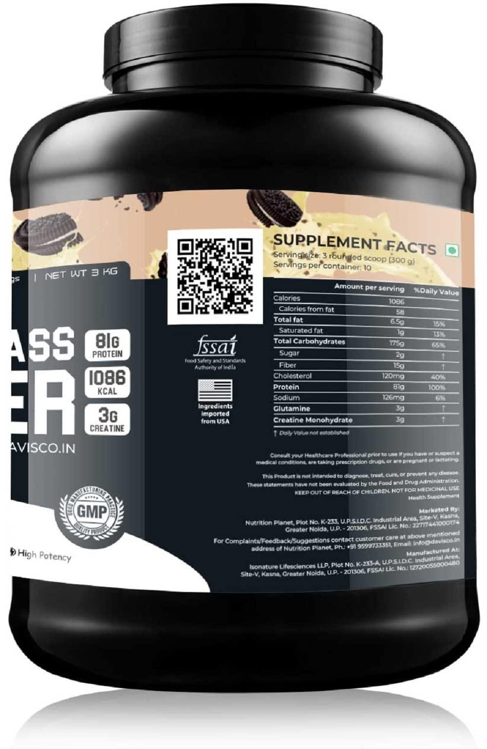 Nutrition Planet Nutrition Planet Xtreme Mass Gainer (With Added DigeZyme) for Post Workout Recovery (Cookies and Cream - 3Kg, 10 Servings)