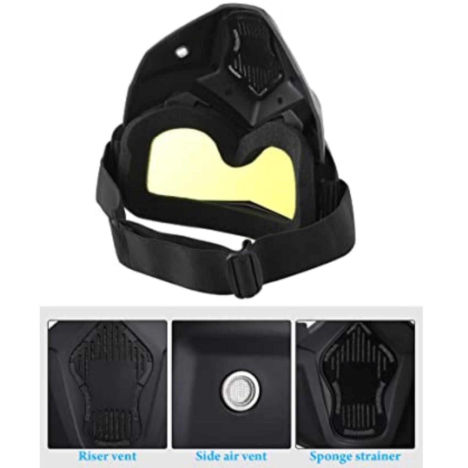 Fariox FARIOX Motocross Bike Riding Goggles Glasses with Face mask Dust Mask with Detachable Motorcycle Oculos Gafas and Mouth Filter for Open Face Vintage Helmets (Yellow)