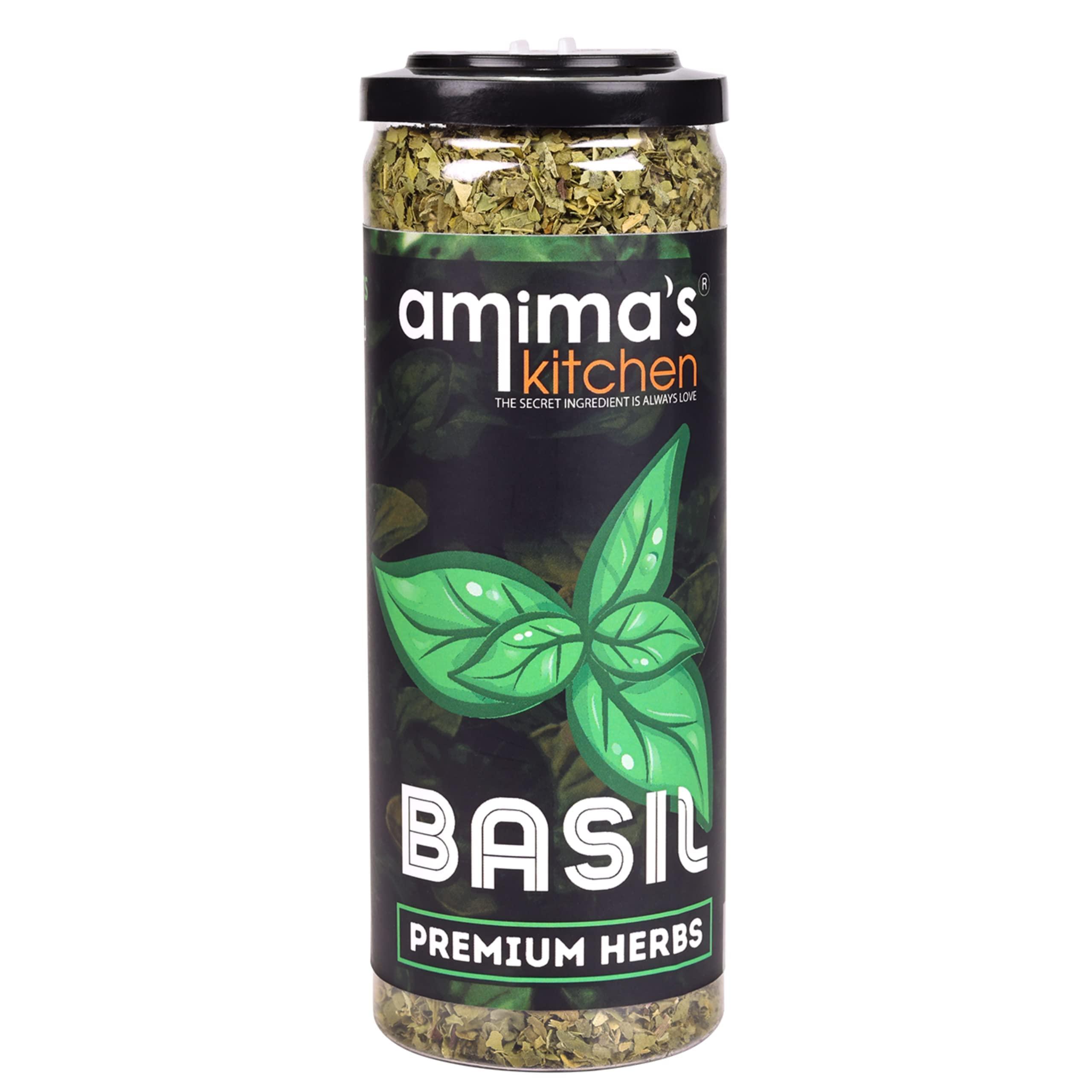 amima\'s kitchen Amimas Kitchen Oregano Premium Herbs (100 Gram)| Basil Premium Herbs (75 Gram) in Sprinkler Bottle | Pack of 2 | Crushed Leaves | Used in Pizza, Pasta, Garlic Bread