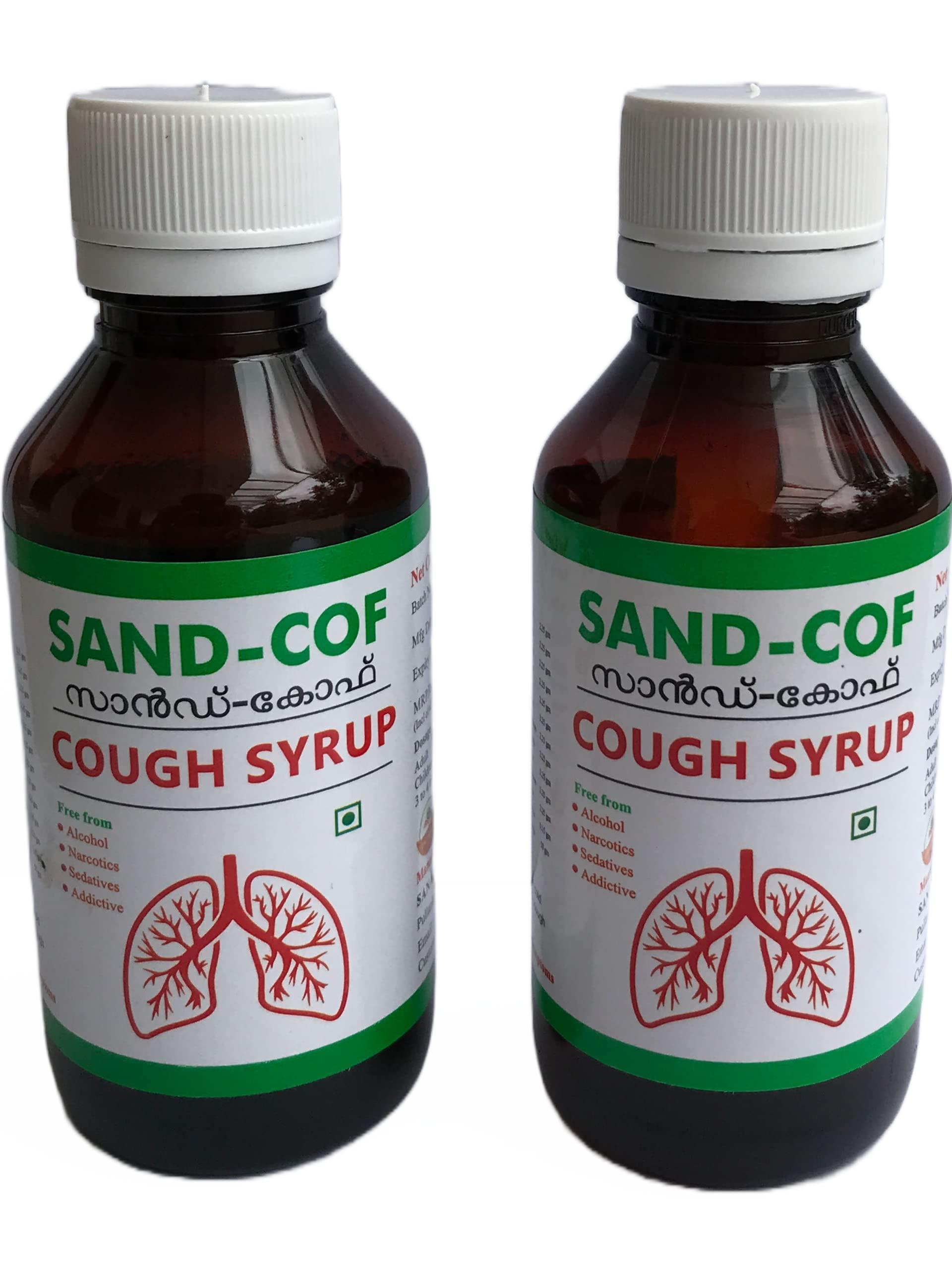 SAND COF Sand Cof Cough Syrup With Goodness of Chukku, Aymodakam, Thippali, Adalodakam, Kurumulaku & Tulsi, Ayurvedic Cough Reliever, (100ml - Pack of 2)