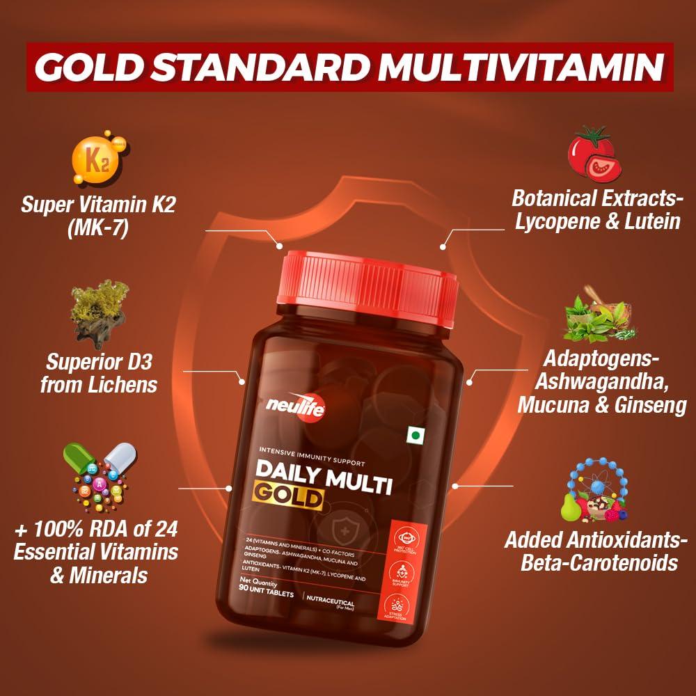 VITROVEA Neulife DAILY-MULTI GOLD Advanced Multivitamin w/MK-7, Adaptogens, Antioxidants & Natural Extracts - 90 Tabs (Pack of 2)