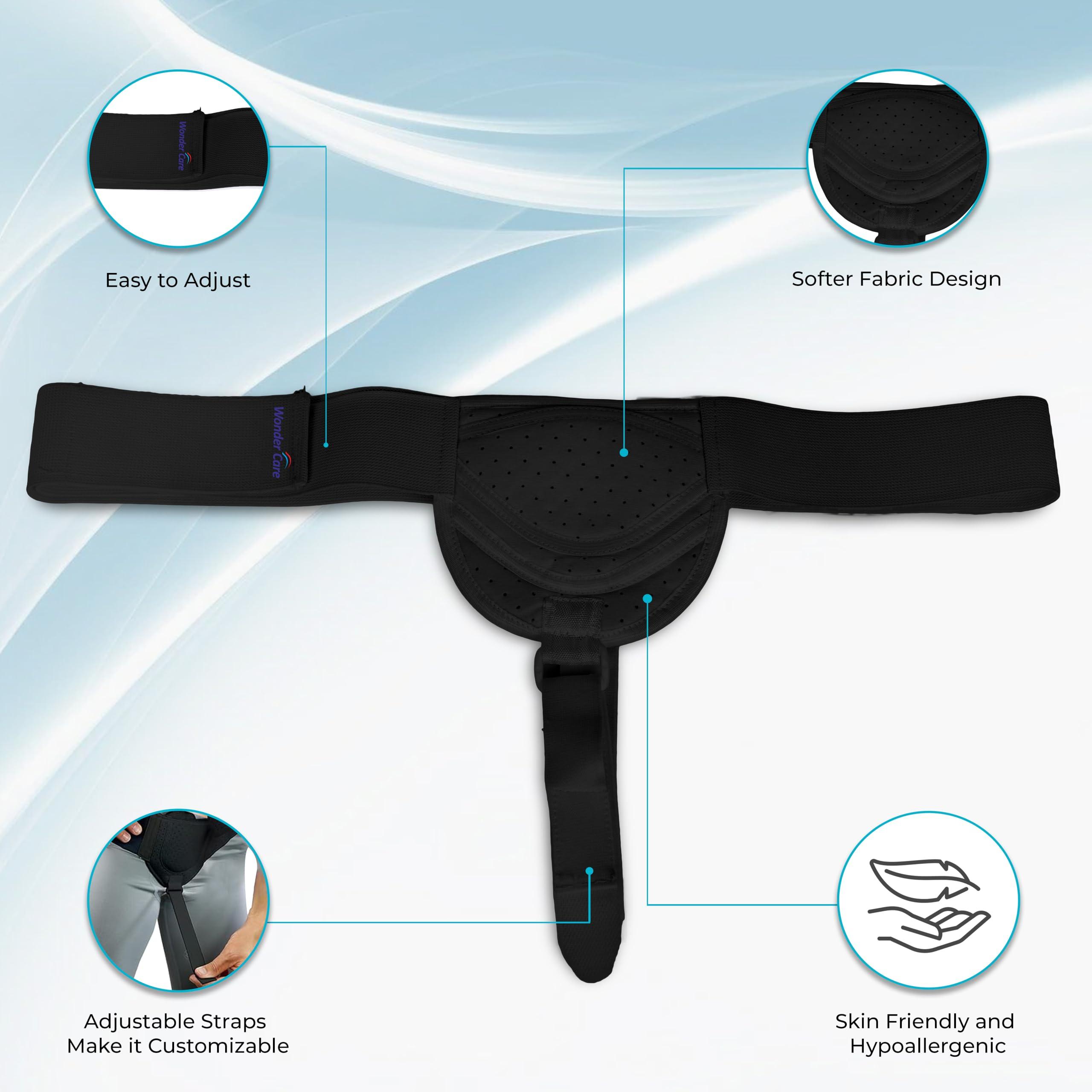 Wonder Care WC Hernia belt for men inguinal hernia support belt Pain Relief With Removable Compression Pads Groin hernia truss Flexible Adjustable Groin Straps Left or Right inguinal Hernia Truss Brace-S/M
