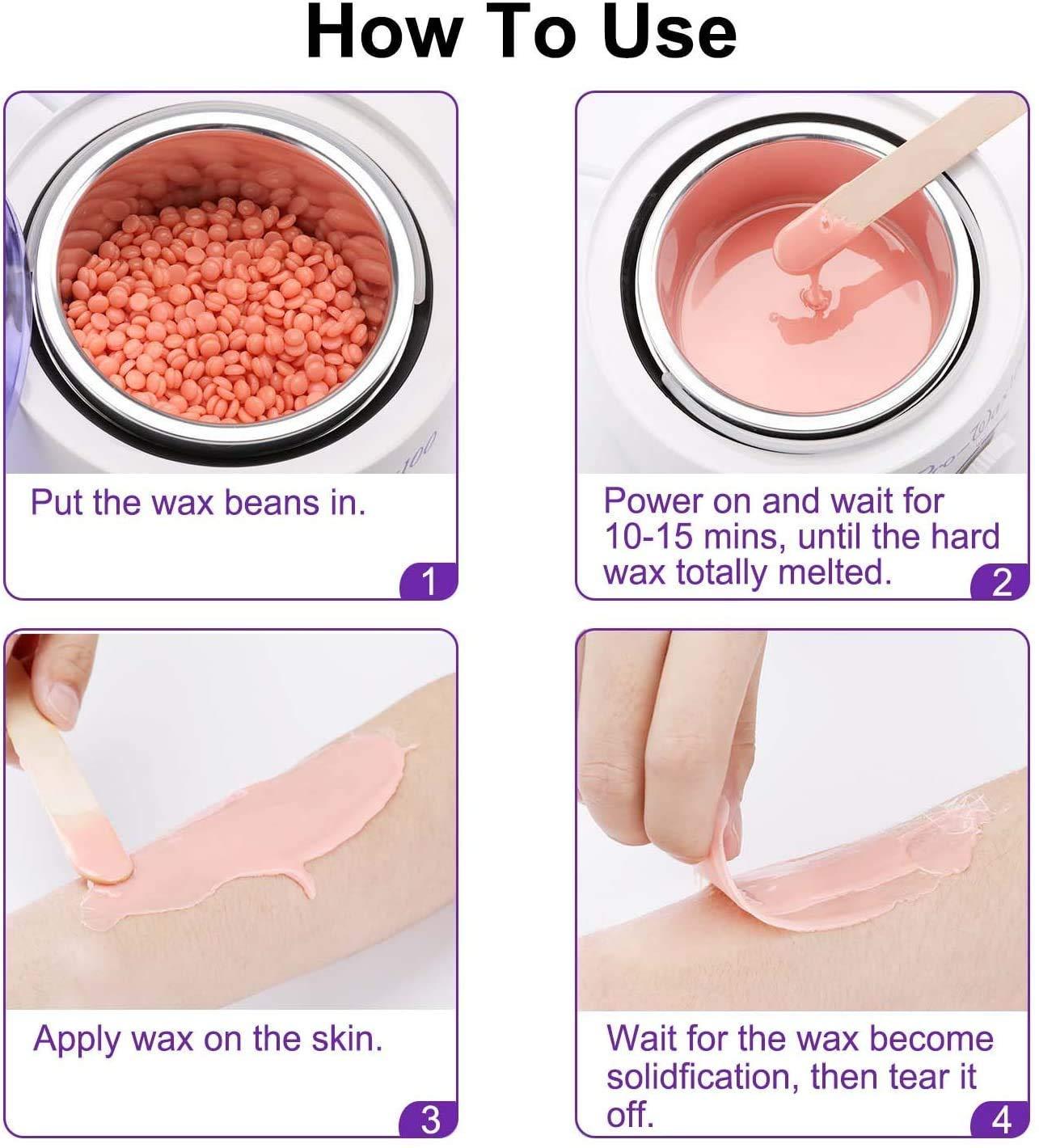 Drosselz Hard Wax Warmer, Heater with Hair Removal Wax Beans(100 Grams) and Wooden Chips for Hard, Strip and Paraffin Waxing Kit for Women (Red)