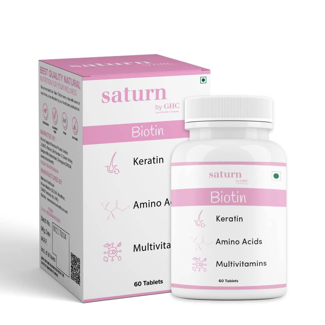 Saturn by GHC Saturn by GHC Skin Biotin - 100% Vegan, 60 Tablets (Pack of 1)| Promotes Skin Elasticity, Skin Brightening & Glowing Skin, Reduces Skin Dullness, Powered With Vitamin B7, Vitamin C and Vitamin E