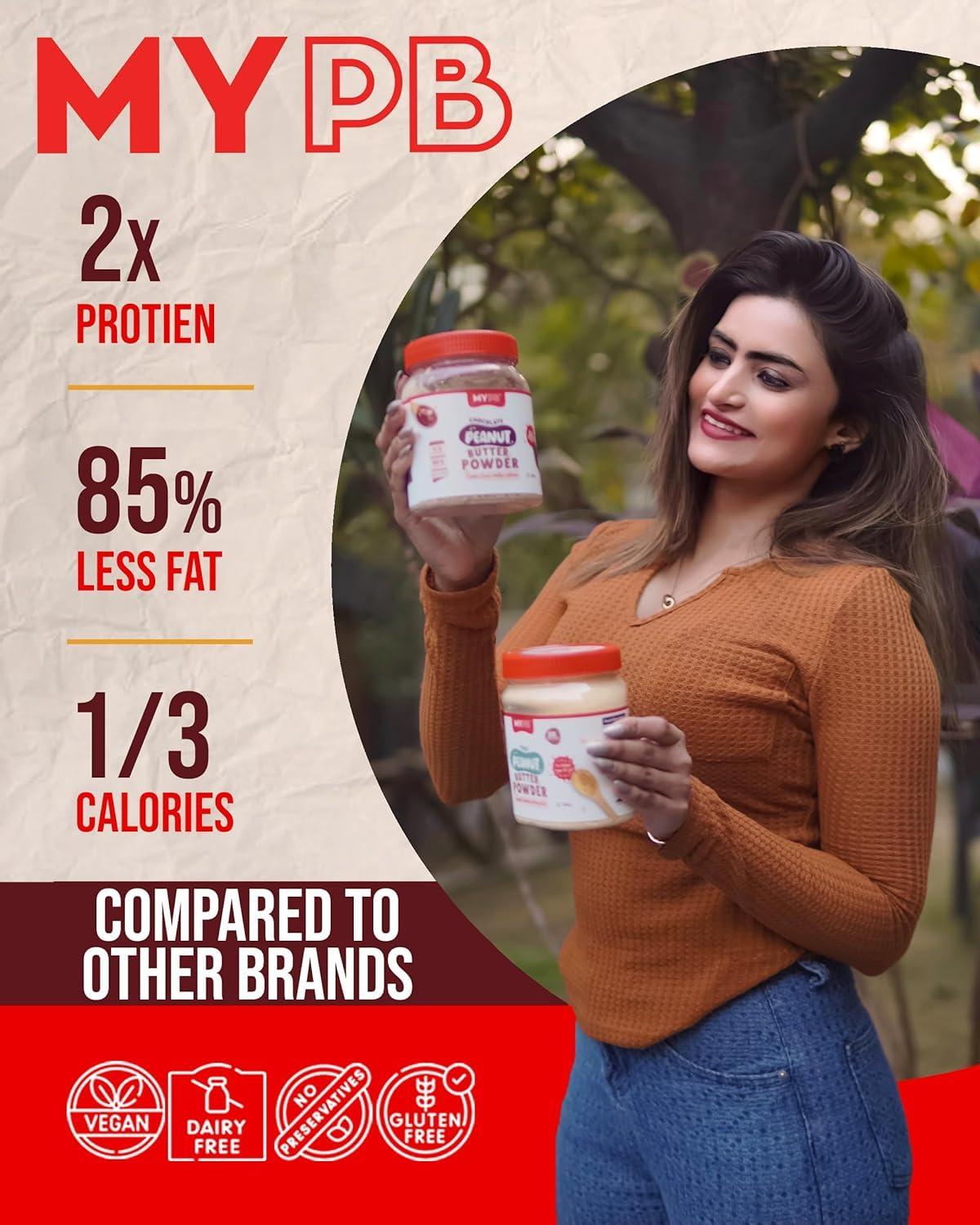 MYPB MYPB Chocolate Peanut Butter Powder High-Protein 54G|Double In Quantity With Water/Milk Mix, Preservative Oils-Free Soy-Free, Cholesterol-Free, For Spreads, Shakes, Baking|Gluten-Free, Vegan, 230Gm