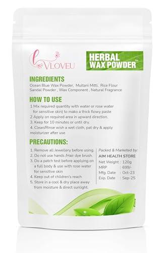 VLOVEU VLOVEU - Herbal Wax Powder for Hair Removal - 120g | 5 Minutes Painless Facial Hair Removal Powder for Women | Natural Face Hair Remover, Bikini, Legs, And Underarms Wax Powder - Pack of 1