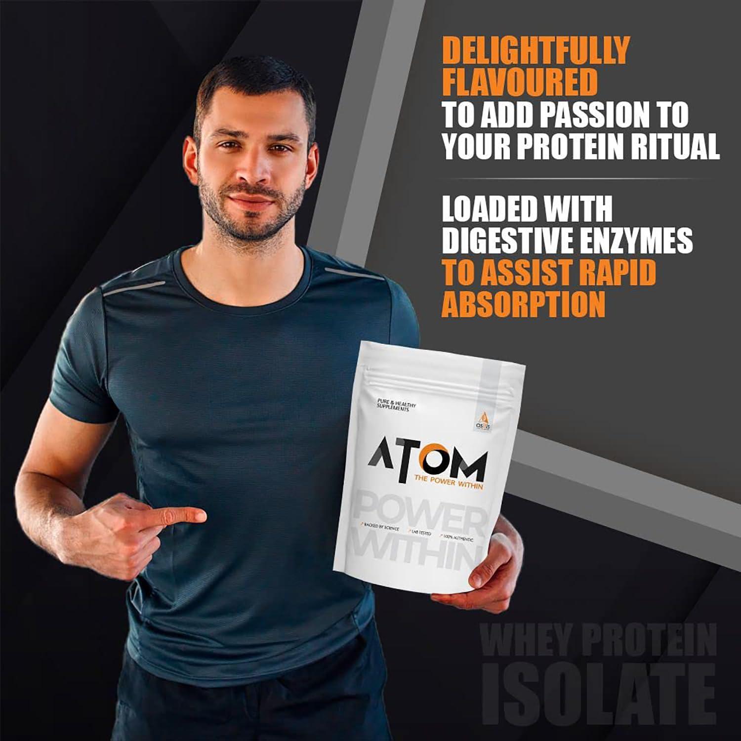 Asitis Nutrition Asitis Nutrition Atom Whey Protein Isolate 1Kg | 30G Protein, 6.1G Bcaa & 13G Eaa | Ultra Pure-Fast Acting Protein |Mango Delight Flavor
