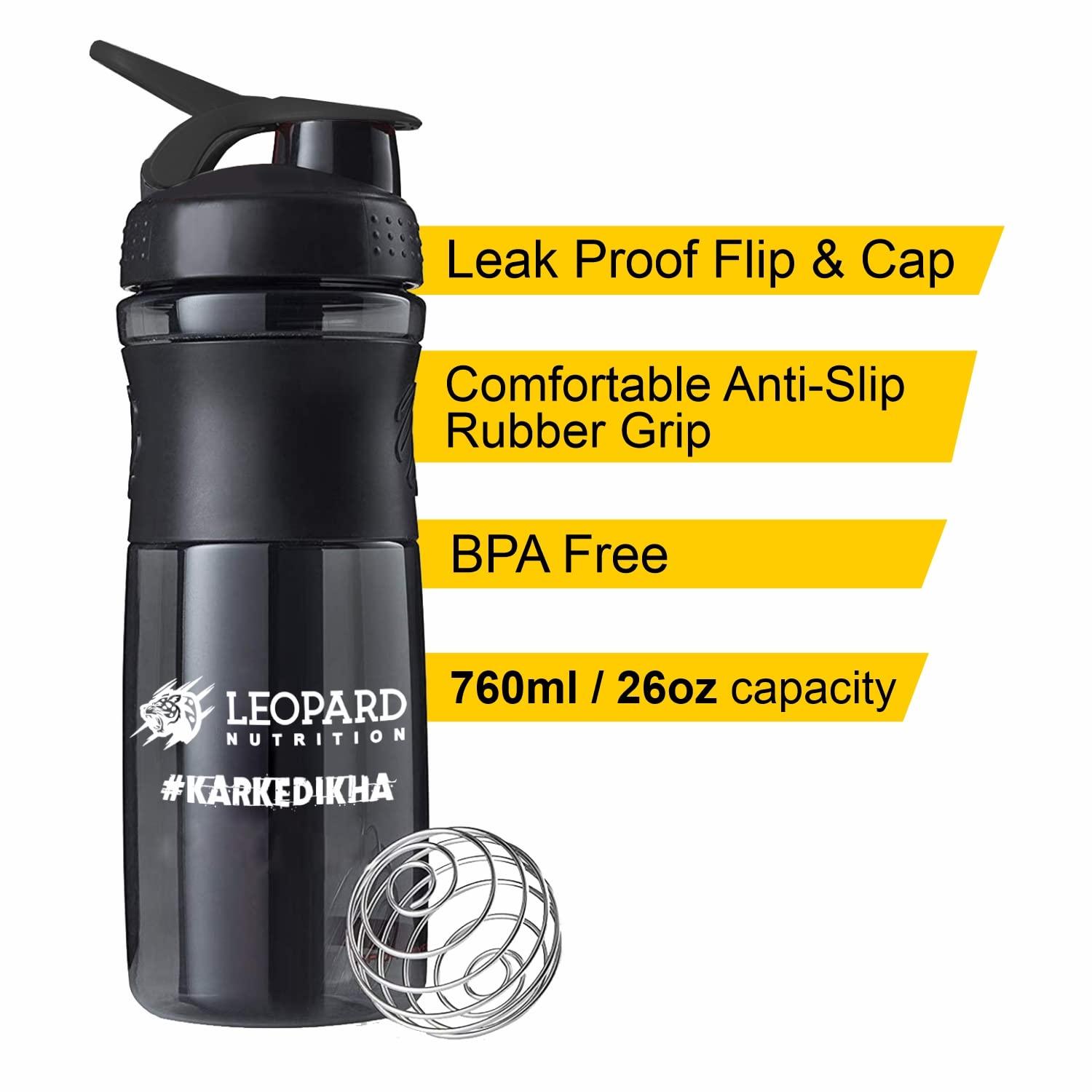 LEOPARD NUTRITION LEOPARD NUTRITION Polyethylene Protein Shaker Bottle, Leak Proof Bpa Free (Black-760Ml, Pack Of 1)