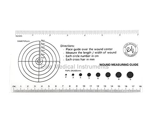 Elite Medical Instruments EMI Medical Ruler with Wound Measuring and Pupil Gauge Reference Guide