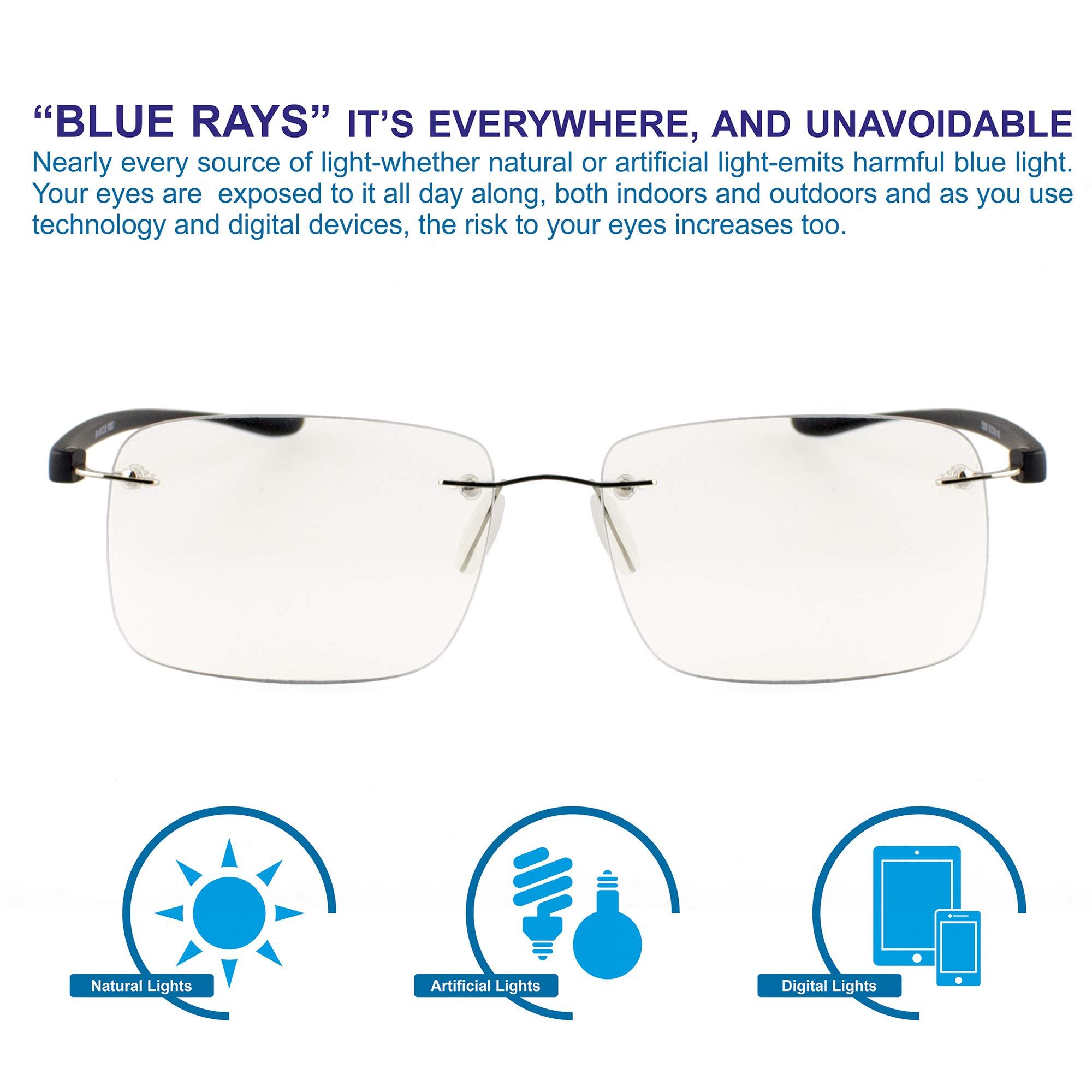 AUGEN AUGEN by VisionsIndia Anti Glare Blue Cut Multi Focus Progressive Rimless Reading Glasses For Men Women Black 3 Powers in 1 (+2.00, Large)