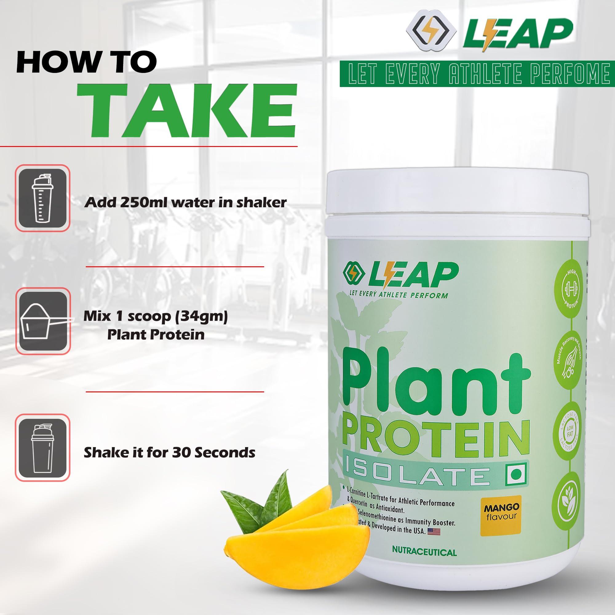 LEAP Leap Plant Protein - Pea Plant-Based Protein Powder, Gluten-Free, Metabolism Booster, Amino Acid Profile, Immunity Enhancer, Formulated in USA (Mango)