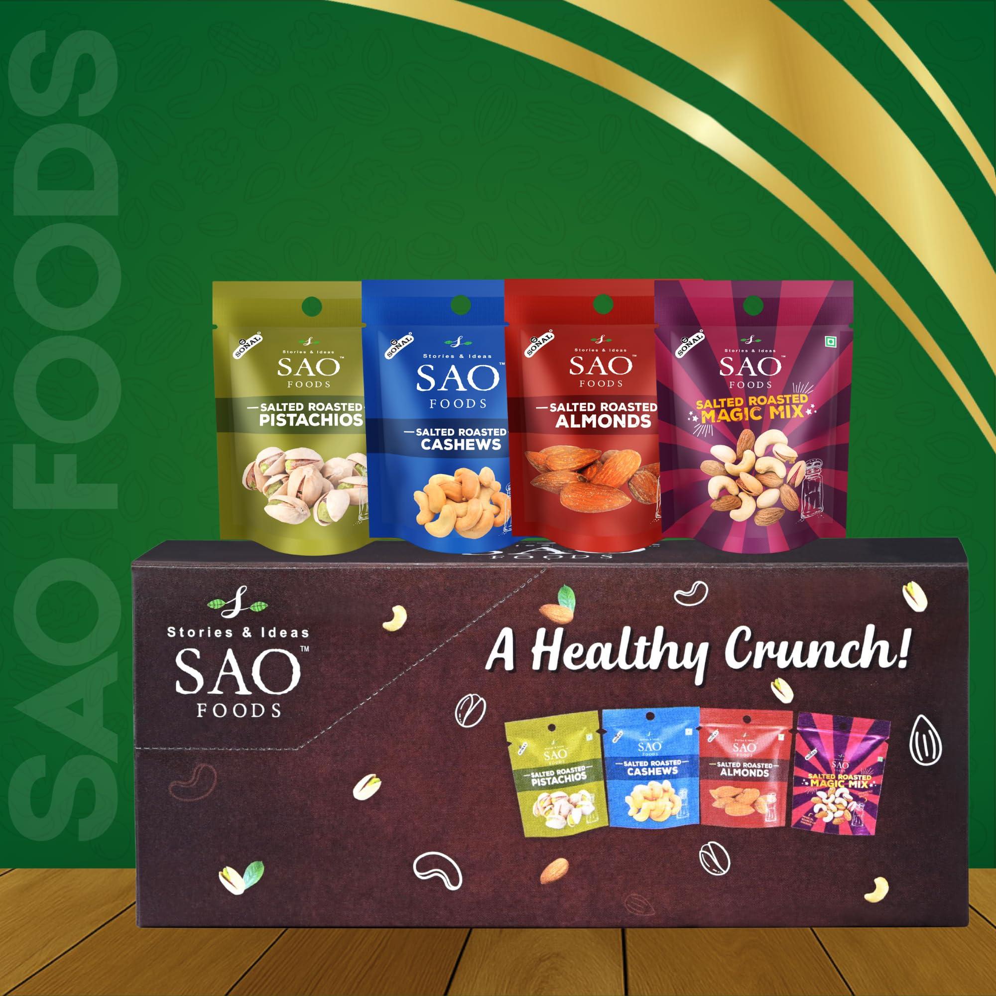 Stories & Ideas SAO Foods Stories & Ideas SAO Foods Roasted & Salted Assorted Dry Fruits Box Snacking Packs Of 12 Grm Each,Magic Mix: 8 Small Packs + Almonds: 4 Small Packs + Cashews: 4 Small Packs + Pistachios: 4 Small Packs