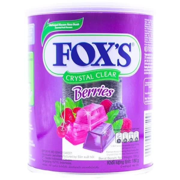 Generic Fox's Candy Crystal Clear Variety Pack Assorted Flavour Berries, Wildberry, Raspberry, Black Cherry, and Fruity Mints, Lemon, Apple, Black Cherry Each Tin Contain 180g Pack Of 2 (Imported)