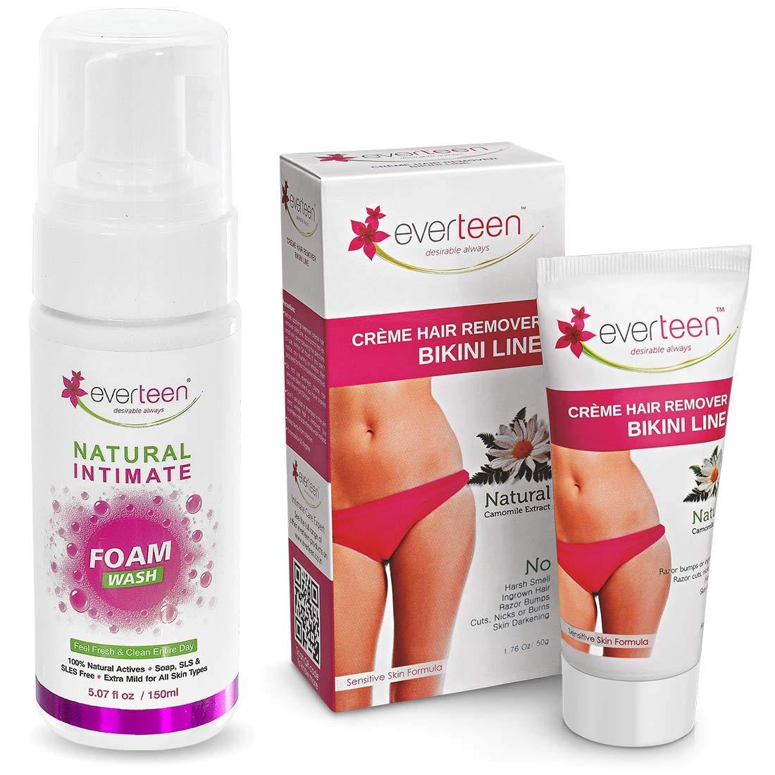 Everteen everteen Combo - 1 Bikini Line Hair Remover Creme 50g and 1 Foam Intimate Wash 150ml for Feminine Hygiene in Women
