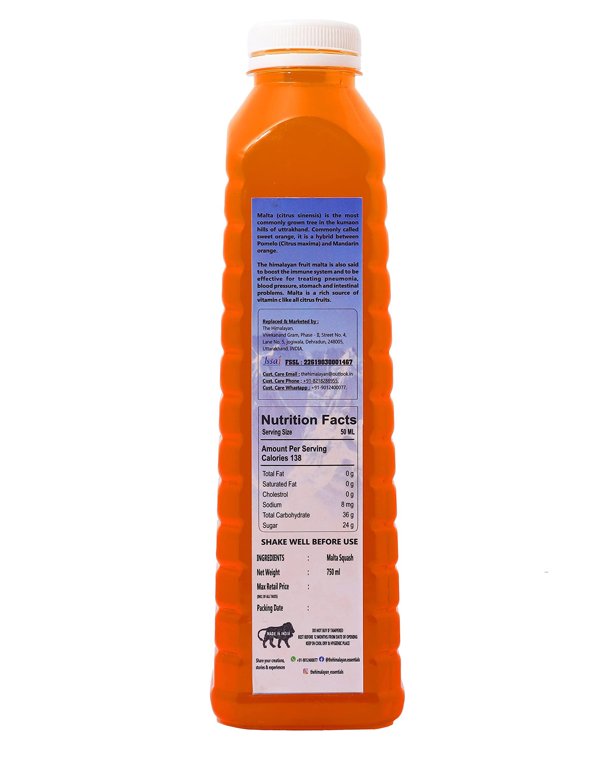 The Himalayan The Himalayan Malta (Orange) Squash| Orange Crush Syrup| Concentarte| No Added Color| Immunity Booster - 750 ml