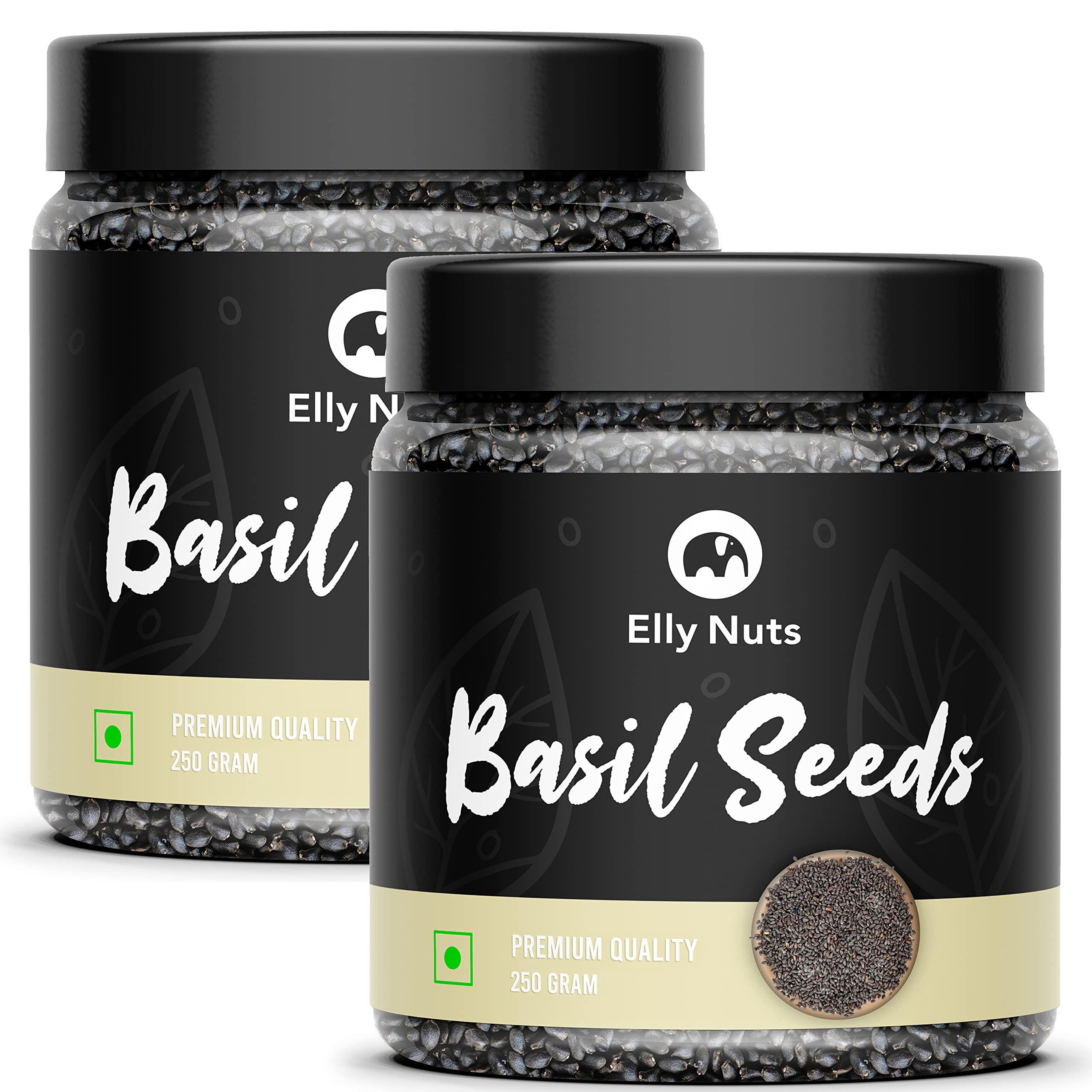 Elly Nuts Elly Nuts Combo Pack of Raw Basil Seeds 250 gms Each Total 500 gms | Tukmariya Seeds| Sabja Beej| Natural Basil Seeds| Falooda Seeds [Jar Pack] - Diwali Gift Pack