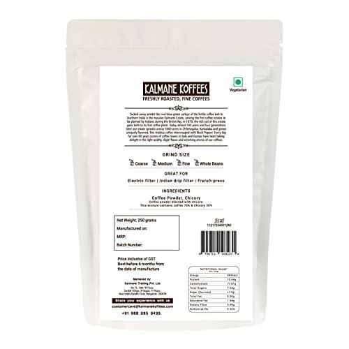 Kalmane Koffees Kalmane Koffees | Madras Filter - Medium Grind Ground Coffee Powder Made with 100% Specialty Grade Arabica - Roasted Frequently in Small Batches - Aromatic Flavor, 70% Coffee 30% Chicory (250 gm)