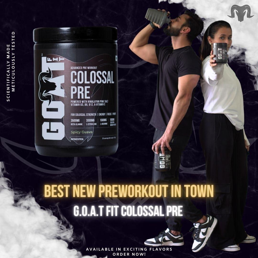 G.O.A.T Fit G.O.A.T Fit Colossal Pre | PreWorkout Powder (Strawberry Kiwi, 12gm - Single Serving) 200mg Caffeine 3.5g Beta-Alanine 3g Citrulline 1.5g Arginine 1g Creatine with Himalayan Pink Salt