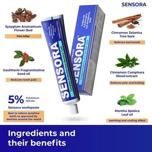 Sensora SENSORA Sensitivity Releif Toothpaste For Sensitive Gums | Pack of 06 | Buy 6 get 10 (6 Super soft brushes and 4 tongue cleaners FREE)