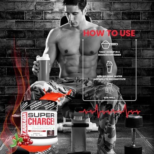 Labrada Labrada Super Charge Pre-Workout 315g, Cranberry (63 Servings | 0.75 L-Arginine | 375mg L-Citrulline Malate | 2g Beta Alanine | 150mg Caffeine Anhydrous | 250mg Ashwagandha Extract)