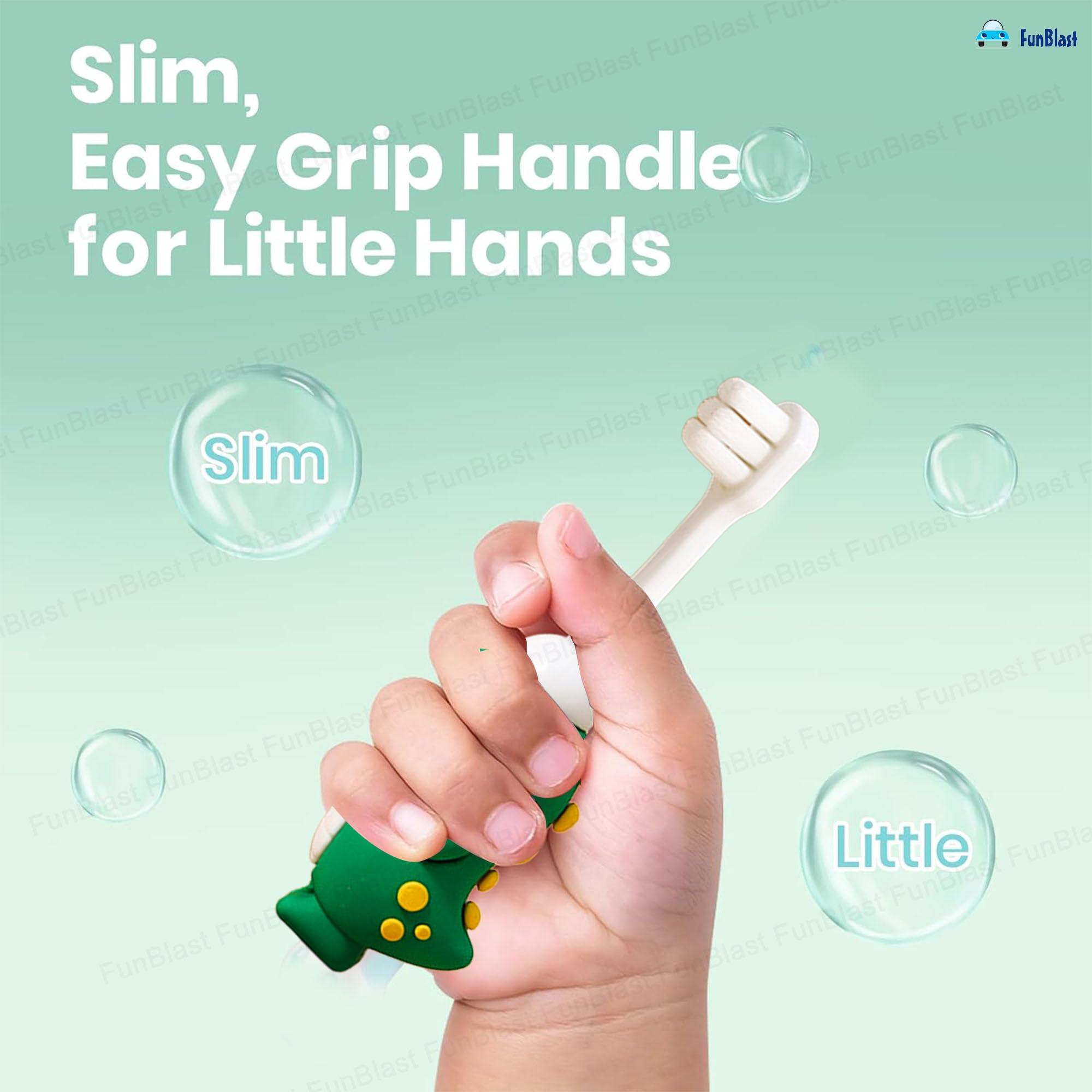 FunBlast FunBlast Kids Toothbrush Cute Dino Design Soft Tooth Brush, Extra Microfiber Soft Bristles Toothbrush for 3-6 Years old Children, Manual Toothbrush for Kids (Green)