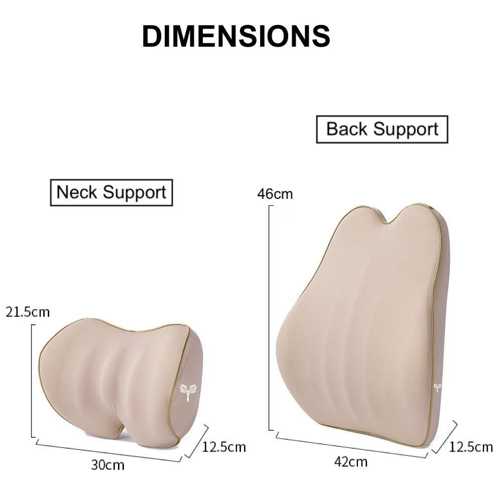 Grin Health Grin Health C3 Back Cushion Lumbar Support For Car Seat Backrest & Neckrest Pillow Headrest Support- Back Rest For Back Pain Relief Neck Pillow Relieves Neck Pain, Combo Kit Beige - Memory Foam