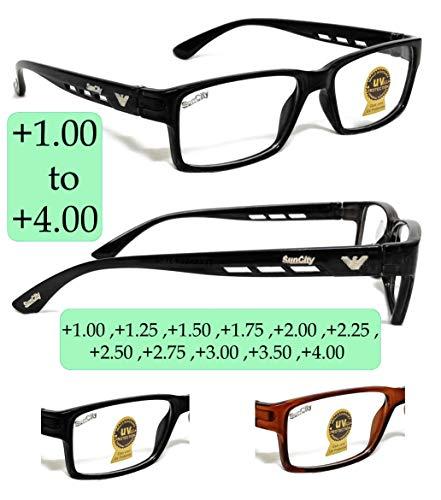 Sun City Sun City +1.00 to +3.50 Reading Glasses for Men and Women (+1.00 +1.25 +1.50 +1.75 +2.00 +2.25 +2.50 +2.75 +3.00 +3.50) (BLACK, 3.00)