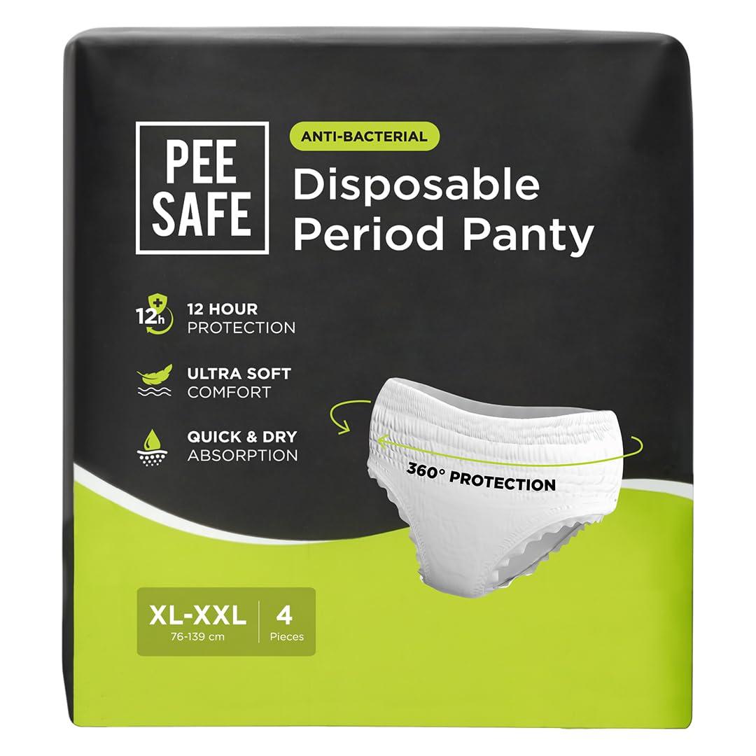 PEESAFE Pee Safe Disposable Period Panties for Women Leak Proof | XL-XXL | Pack of 4 | 360 Protection | Overnight Comfort | Rash & Toxin Free | No Leakage | Seamless Fit | Period Panty for Heavy Flow White