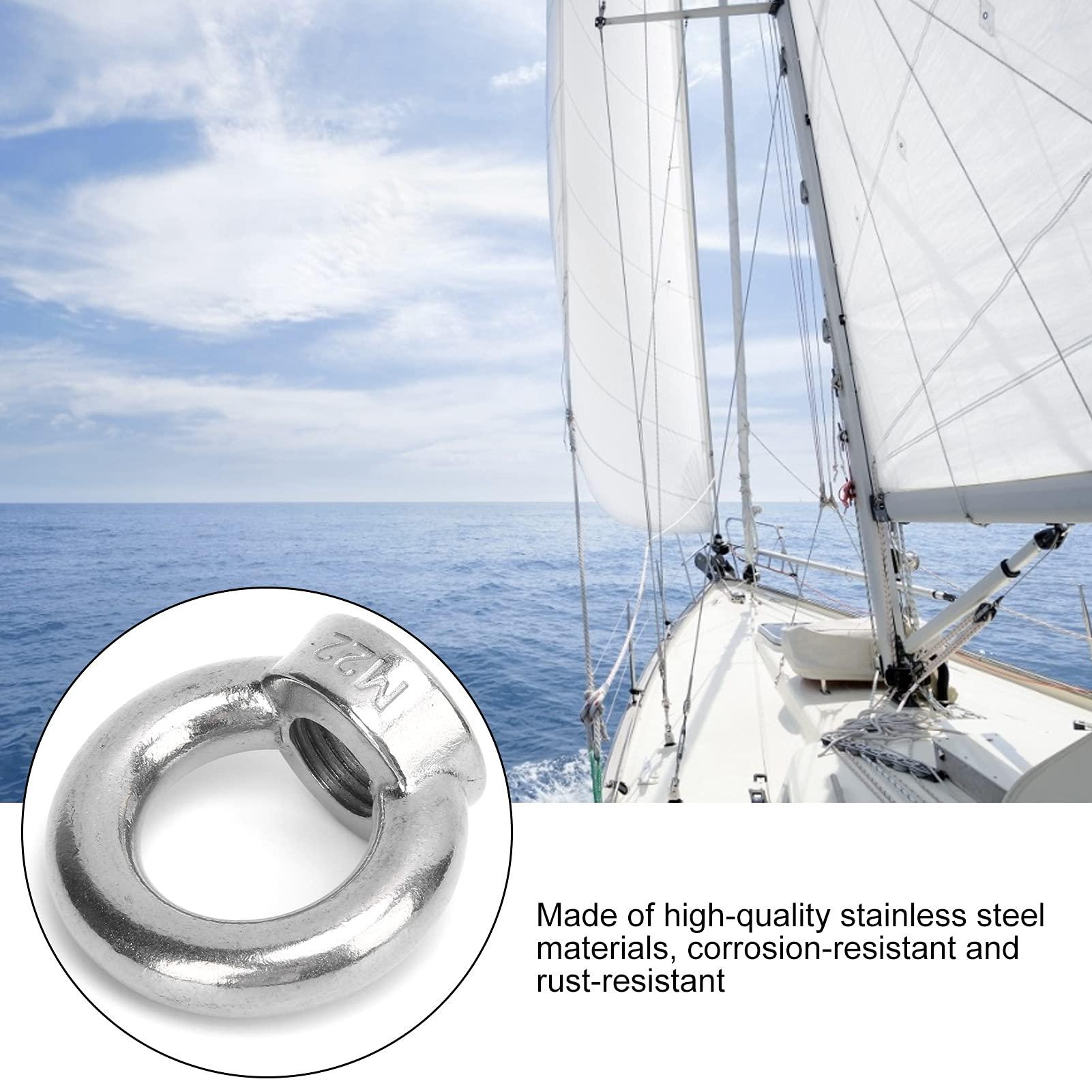 Sutinna Eye Screw Nut, Mutifuctional Lifting Eye Nut Stainless Steel Convenient Durable Reliable for Industry/Yachts/Boats for Ship Lifting(M22)