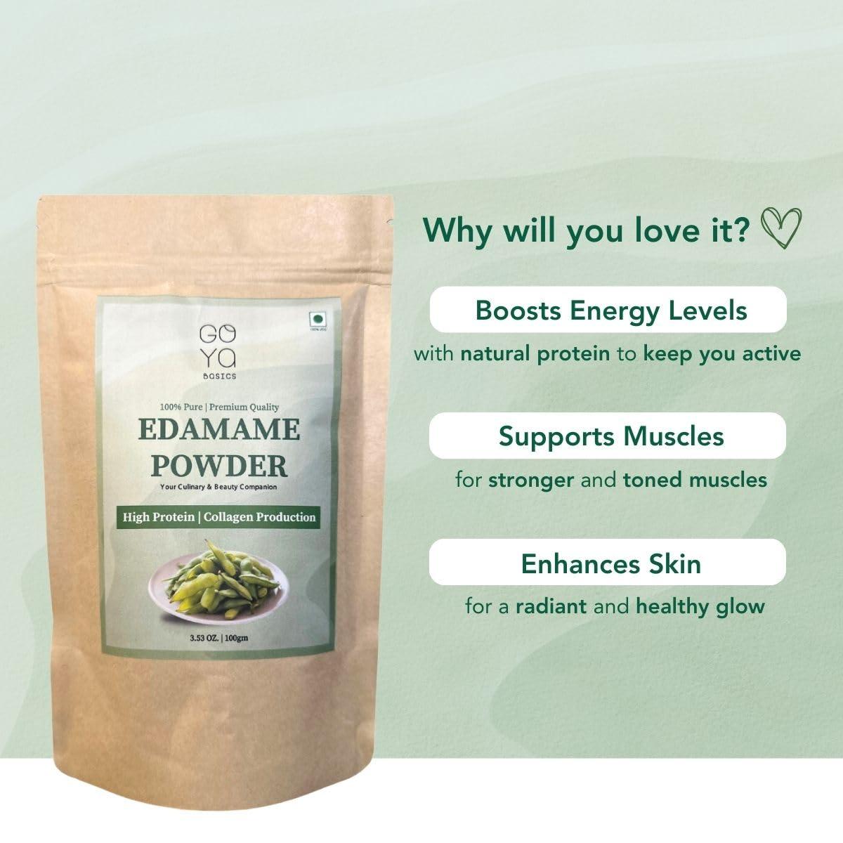 GOYa BaSICS Goya Basics Edamame Powder, 100g | Plant Protein Superfood for Smoothie Mix, Shakes, Soups | Organic, Vegan, Non-GMO, Gluten-Free | High Fiber Protein Supplement