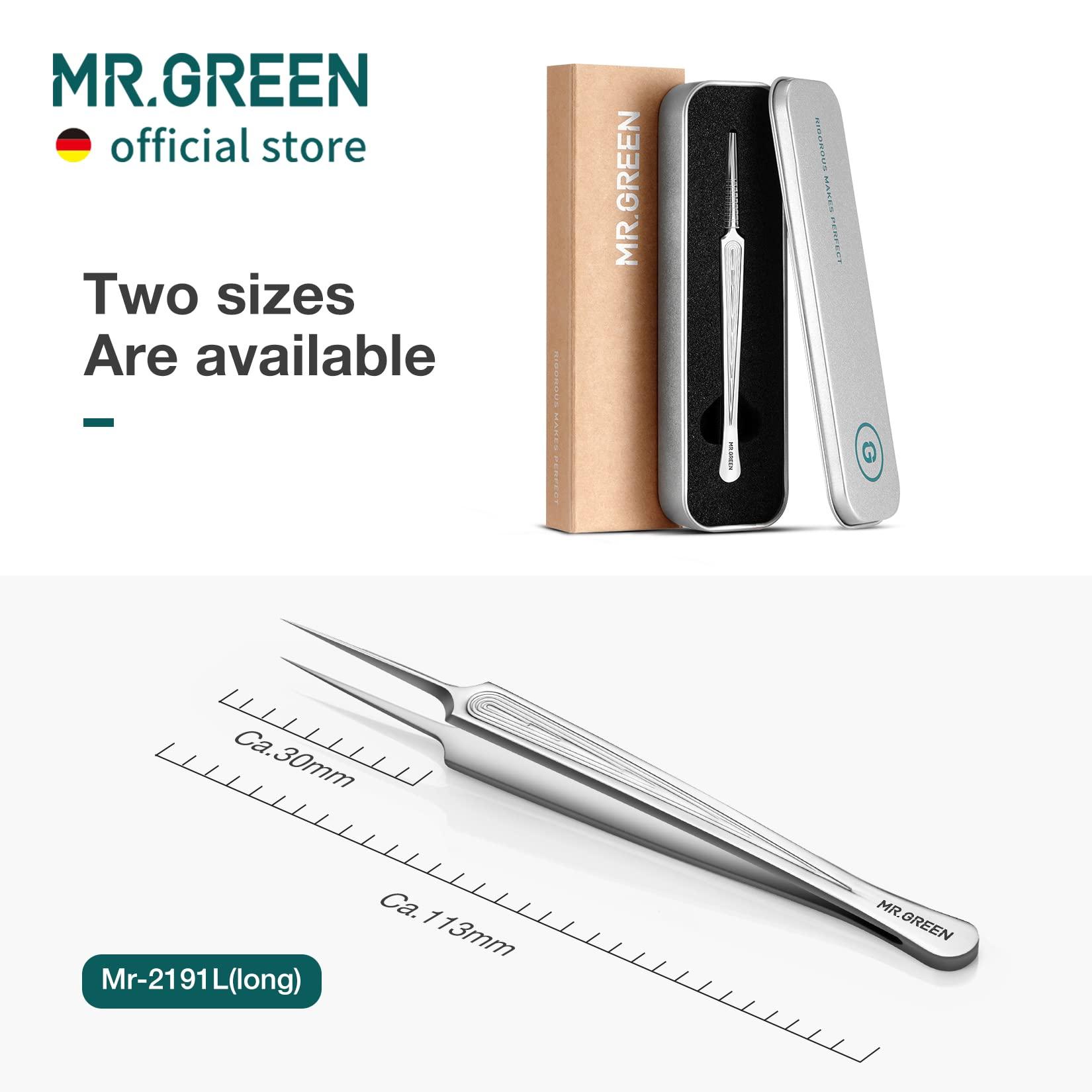 MR.GREEN MR.GREEN Ingrown Hair Tweezers Needle Nose Pointed Tips Tweezers For Eyebrows Splinters Blackhead Removal Acne Clip Extractor (Long)