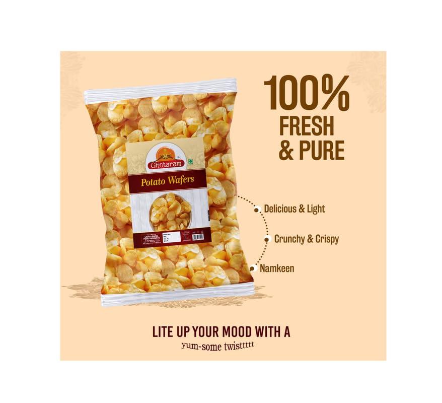 GHOTARAM Ghotaram Potato Chips Navratri Diwali Rakhi Utsav Special Namkeen Snack | Batata Wafers Chips aloo wafers Aloo Wafers Aloo Chips Falahari Fast Time Ready to eat Namkeen Snack-1Kg*2Pack