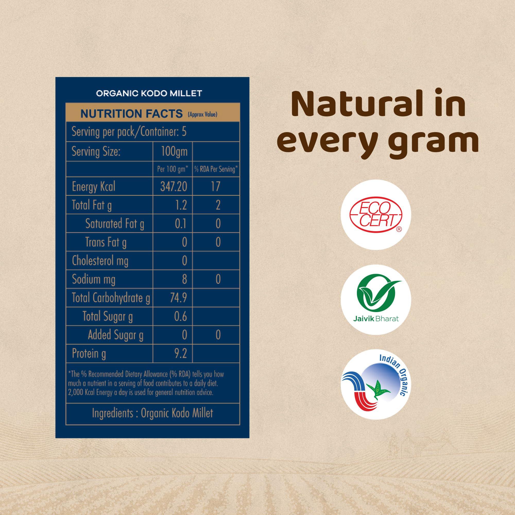TRUE STORY True Story Organic Kodo Millet | 500g | Unpolished Kodri, Kodra | Pure, Chemical-Free Arikelu, Arikalu | Non-GMO Varagu | Pesticide-Free Kodon, Harka | 100% Certified Organic Koovaragu