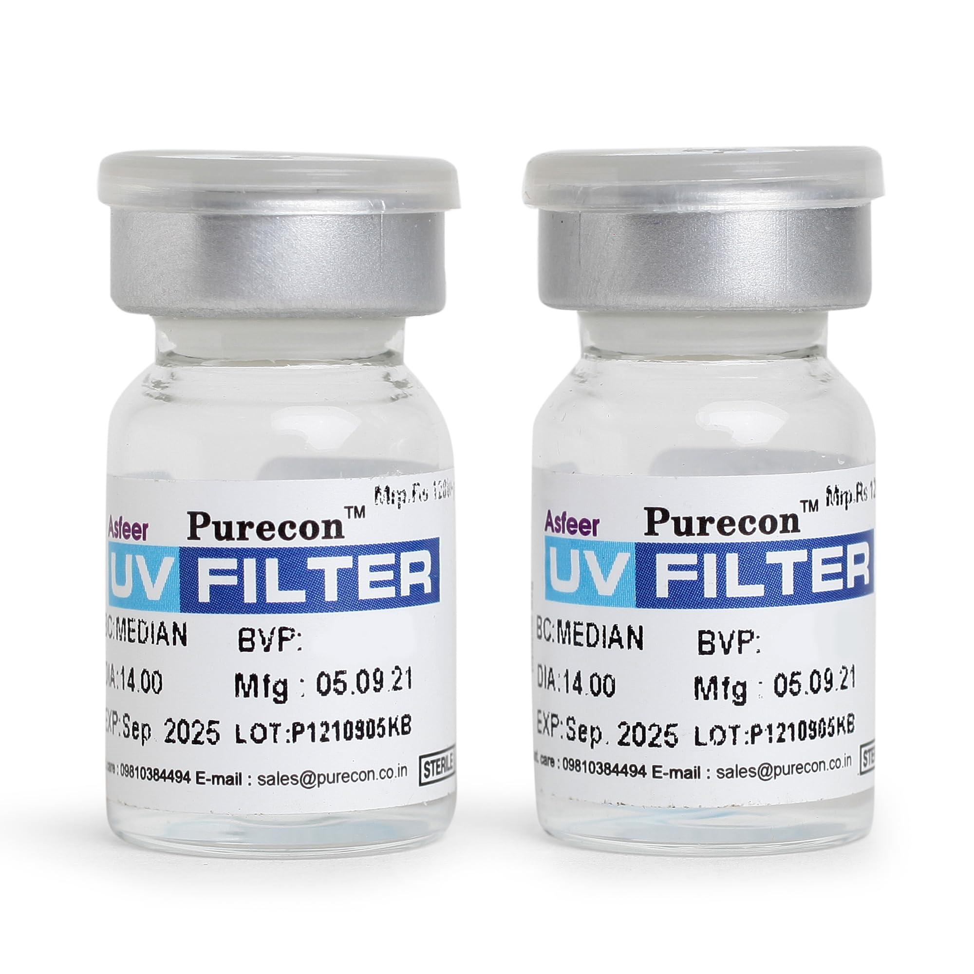 PURECON Purecon UV Filter Blue eye lens Tint Yearly Disposable Soft Contact Lenses for eyes (2 Lenses/Box) (-0.25, 8.60, 14.00, 2), with Complementary Welcome Kit