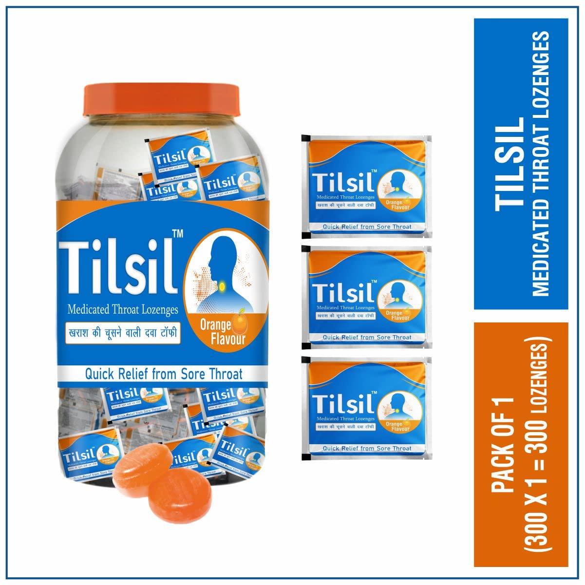 Wings Tilsil Orange Lozenges | Medicated Lozenges For Cough & Sore Throat | Jar Pack = 200 Lozenges