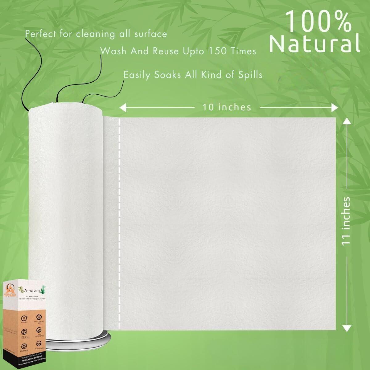 Amazm Amazm (60 SHEETS) Bamboo Reusable Paper Towels - Heavy Duty & Super Absorbent Kitchen Towel | Durable, Ecofriendly Bamboo Kitchen Towel Roll | Machine Washable Paper Towel | 10\"x11\" Sheets