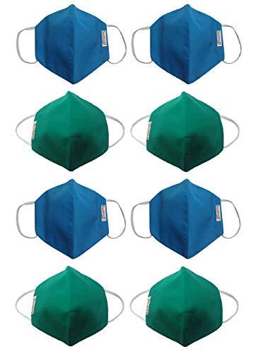 Somugi Somugi triple layer (Sky Blue +Green) cotton Anti pollution Face mask Pack of- (4 + 4) pcs (Reusable, washable, skin friendly) Adult size