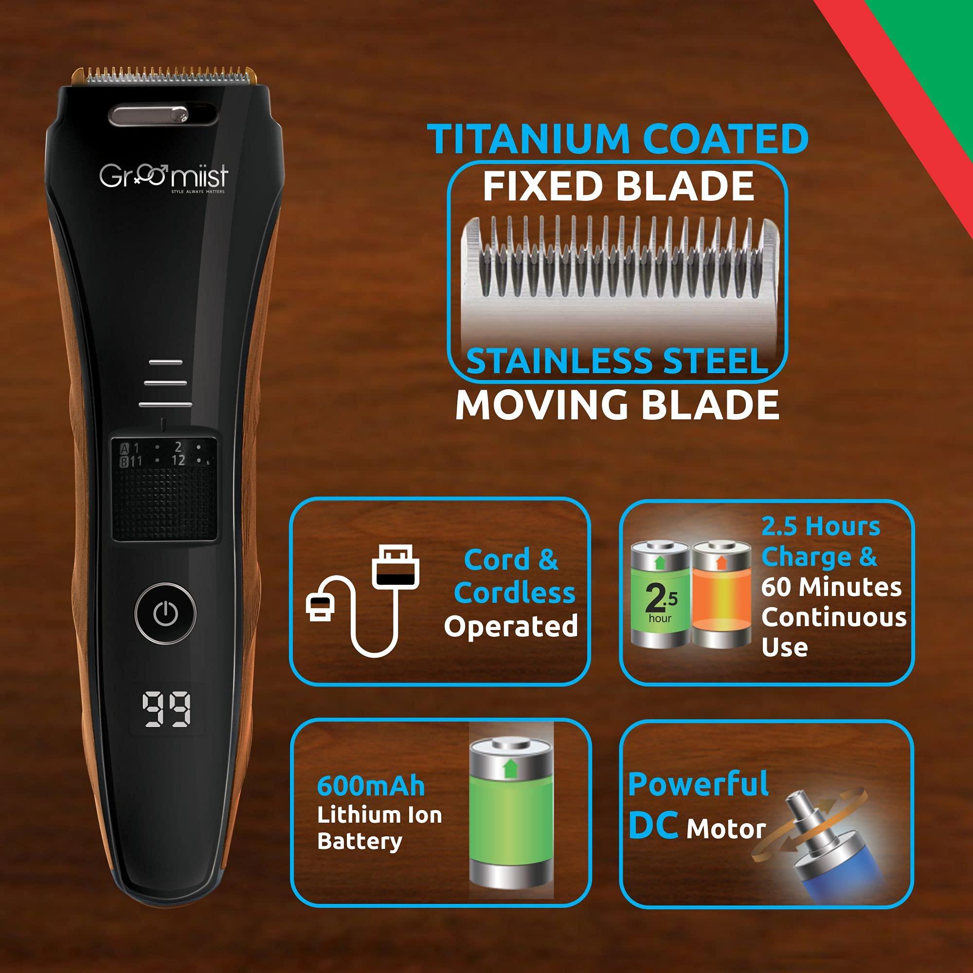Groomiist Groomiist Aquatouch Corded | Cordless Copper IPX6 Waterproof Electric Shaver for Men |Beard Trimmer with Body Grip Side, wooden Texture & LED Display (Body, Beard, Hair Clean Shaver) | 1 Year Manufacture Warrenty) Length Setting : 1mm to 20mm(CS-24)