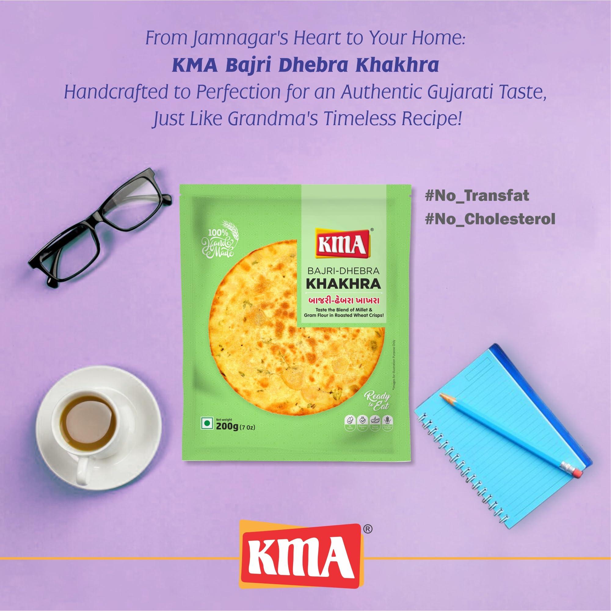KMA KMA Gujarati Khakhra Combo 800g (4 packs * 200g each)  2 Jeera Khakhra , 2 Bajri Dhebra (Millets) Khakhra - Handmade Roasted Fresh Snacks , Ready to Eat Indian Whole Wheat Delight , Crispy & Nutritious with Authentic Taste , Healthy Diet , Low Calori