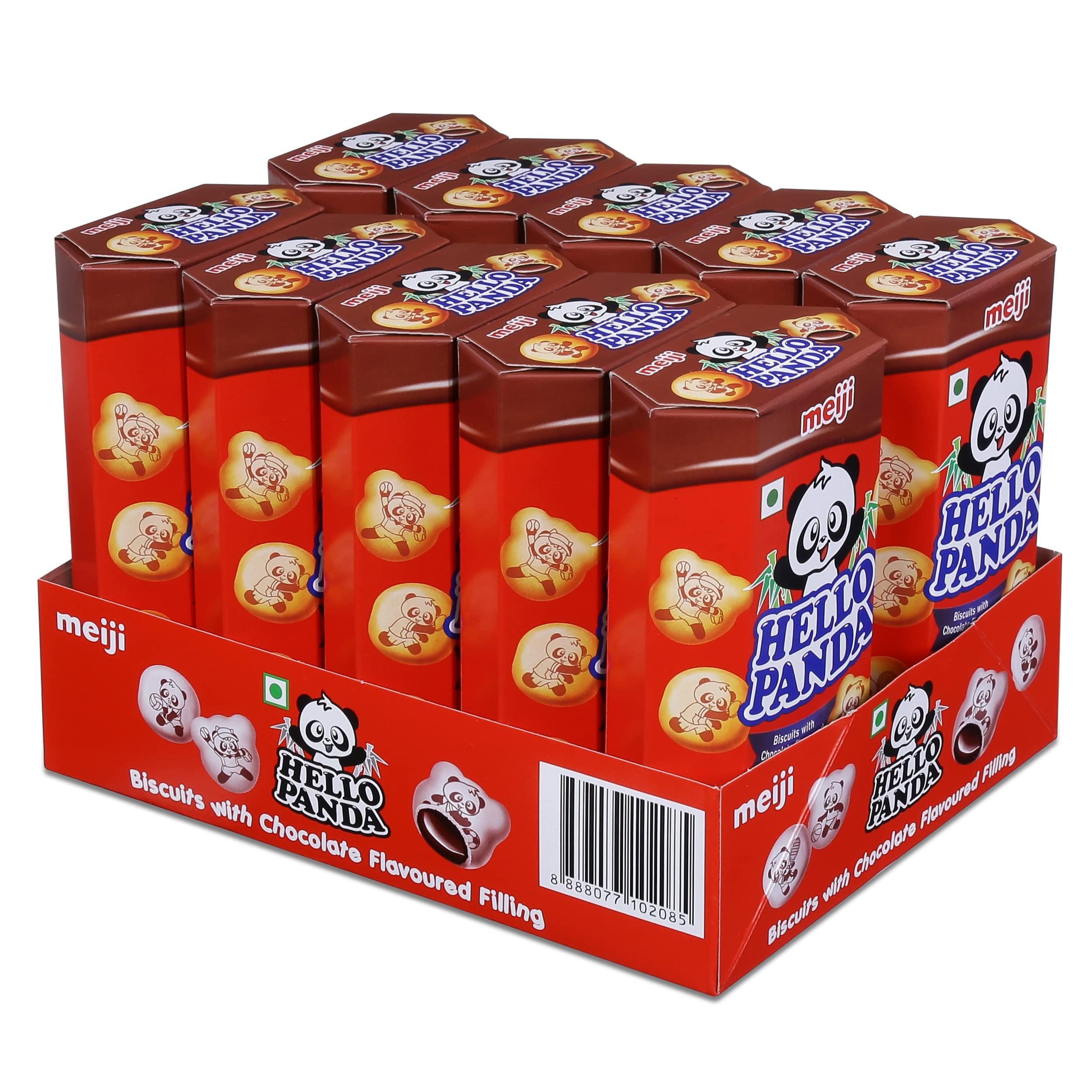 meiji meiji Hello Panda Biscuits With Chocolate Flavoured Filling| Bite Sized Biscuits Filled With Chocolate Flavoured Cream| (Pack Of 10) - 540 Gm