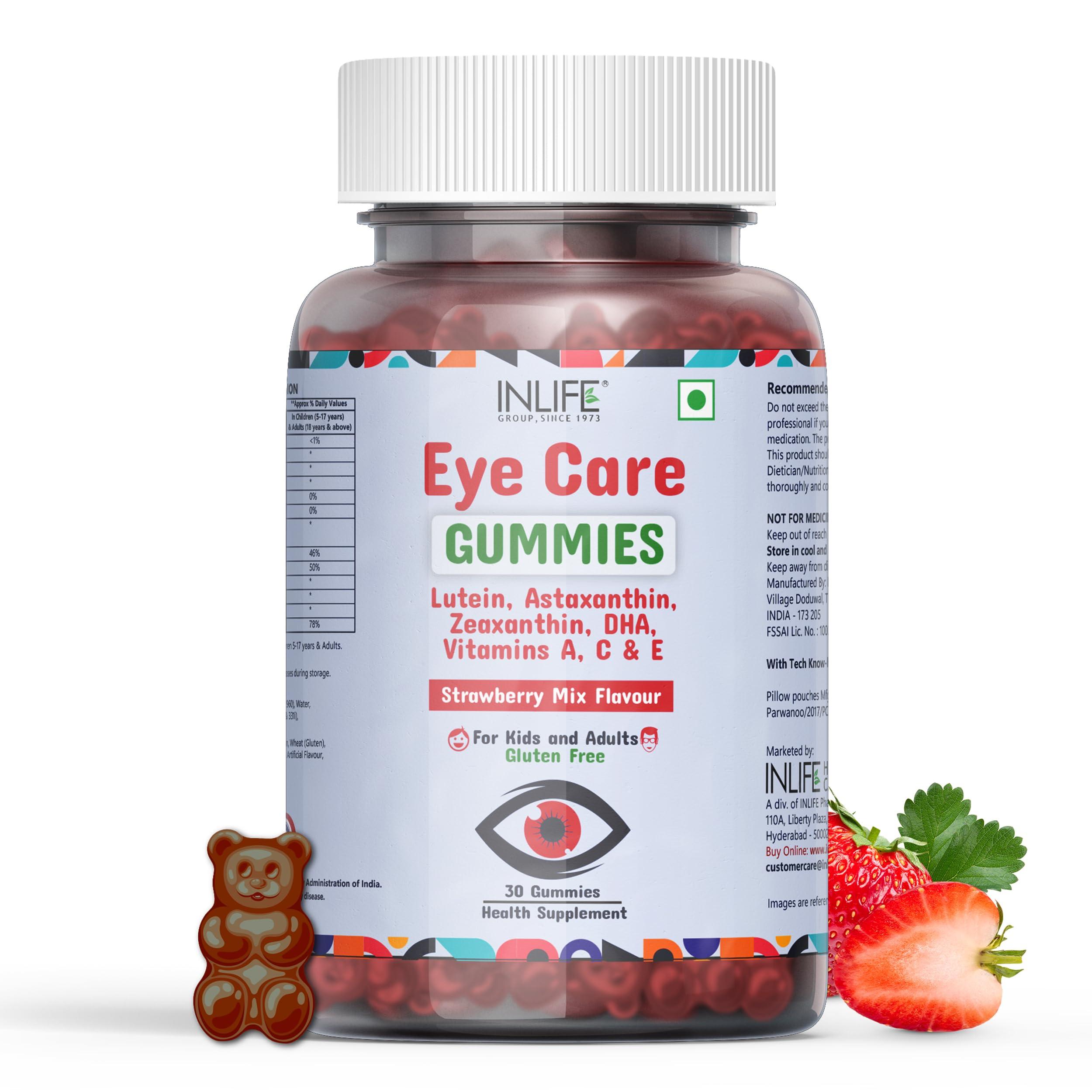 Inlife INLIFE Eye Care Gummies for Kids and Adults | Lutein and Zeaxanthin Supplement with Omega 3 Algal DHA, Astaxanthin, Vitamin A, C & E to Support Eye Health (30 Count)