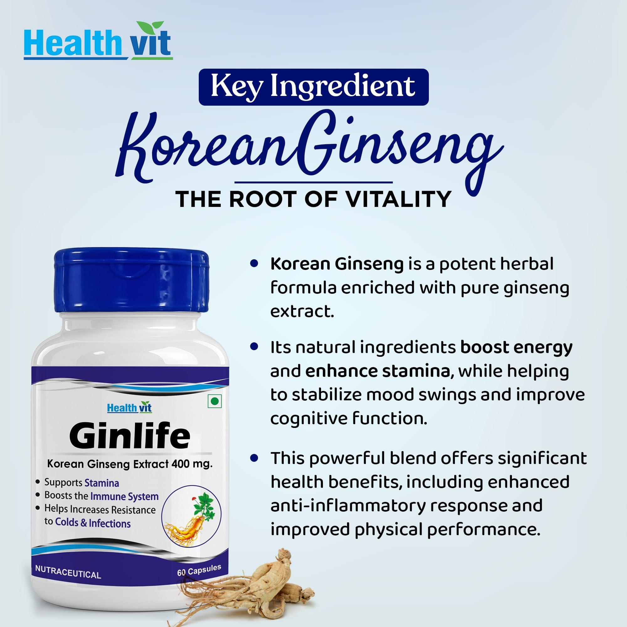 HealthVit Healthvit Ginlife Korean Ginseng Extract 500 mg - 60 Capsules