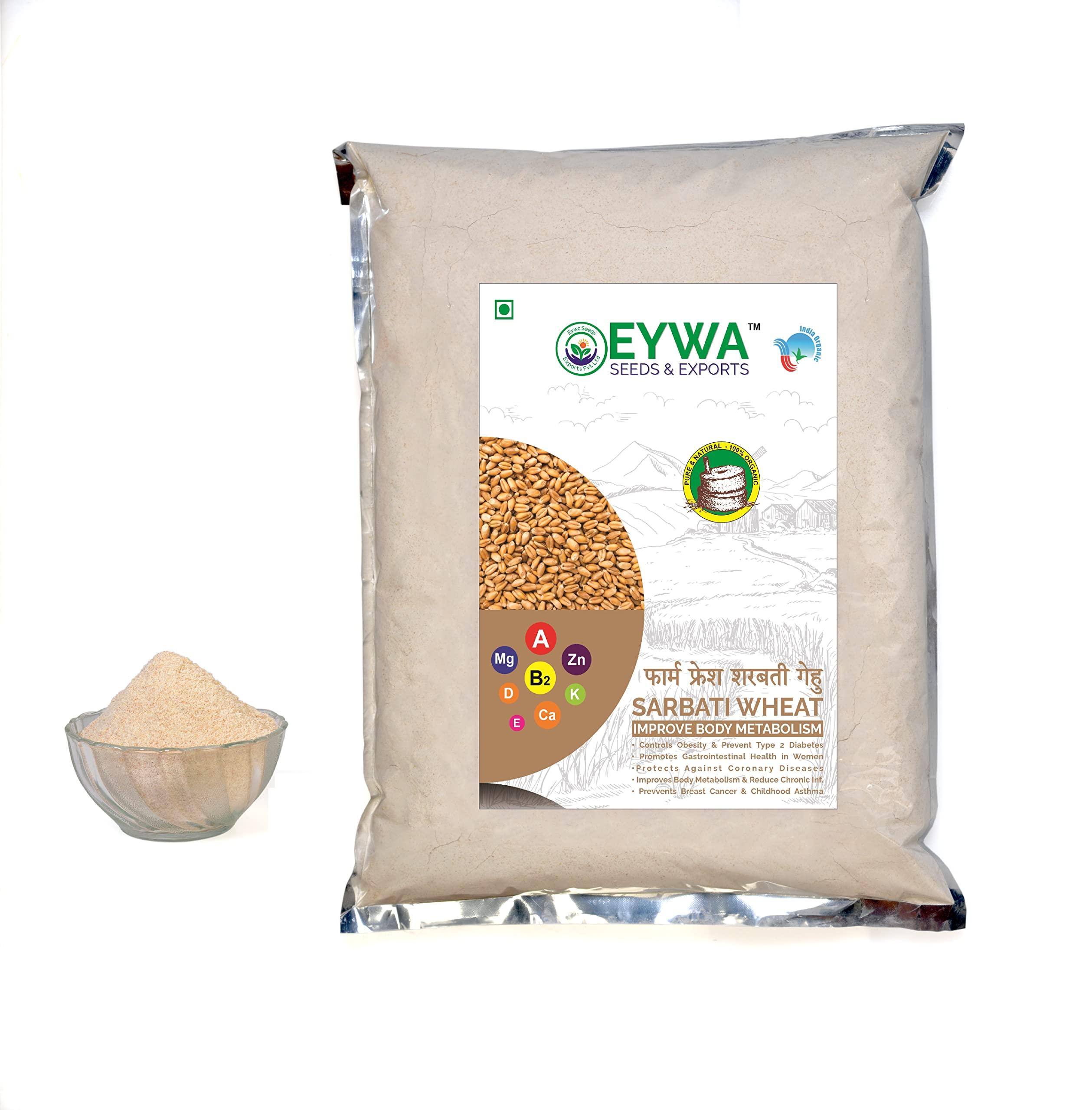 Eywa Seeds & Exports Pvt Ltd SHARBATI WHEAT FLOUR (10 KG) for eating and cooking | Pearl Millet Flour | Produce of India from Organic Farms | BY EYWA