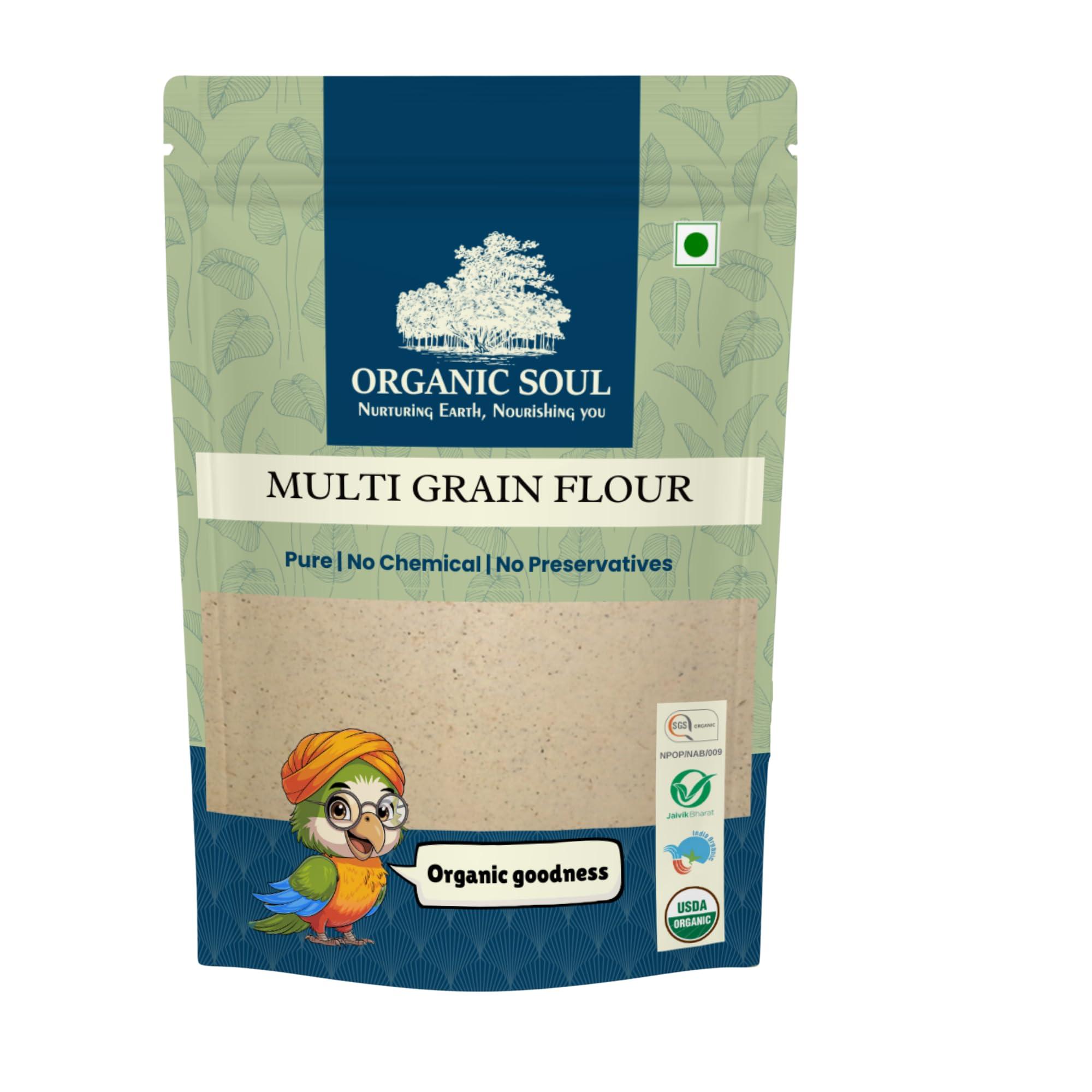 Organic Soul Organic Soul - Organic Multigrain Flour 900_Gm | Ragi, Amranthan, Besan, wheat | 100% Organic (Mix Atta)