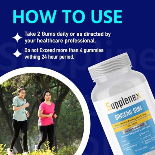 Supplenex Supplenex Ginseng Gum Panax/Korean Ginseng Root Extract 30 Chewing Gum | 150mg Per day | Supports Energy, Vitality & Strength | For Men & Women